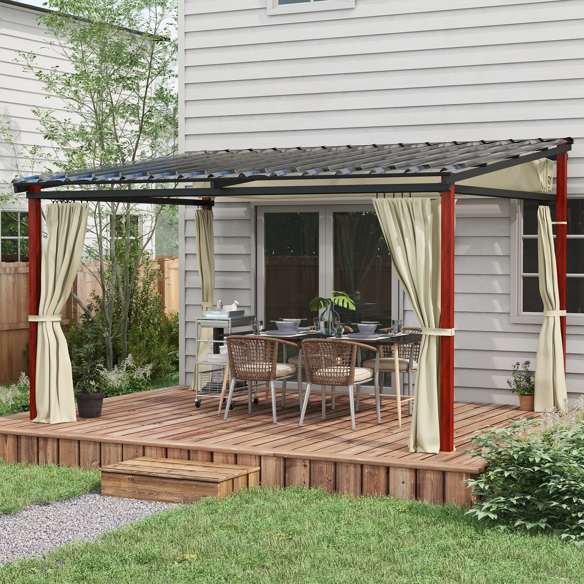 Pergola ca. 3,5 x 3 m Winddichte Pavillon mit Seitenwände