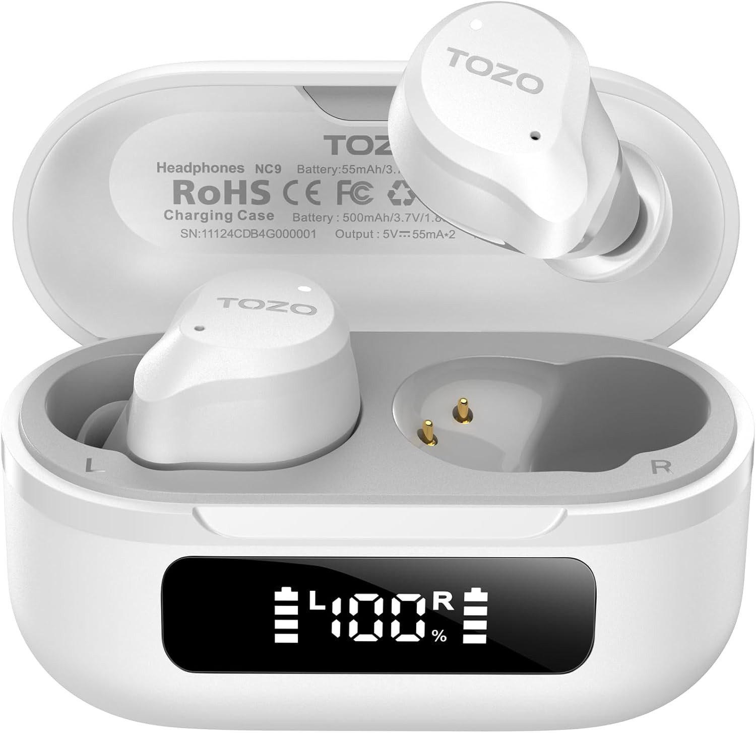 TOZO Bluetooth ANC 45dB Noise Cancelling, 60h Akku, IPX8 In-Ear-Kopfhörer (Android/iOS, Kabellose Audio mit 6 Mikrofonen ENC, Tiefbass, App EQ Modi)