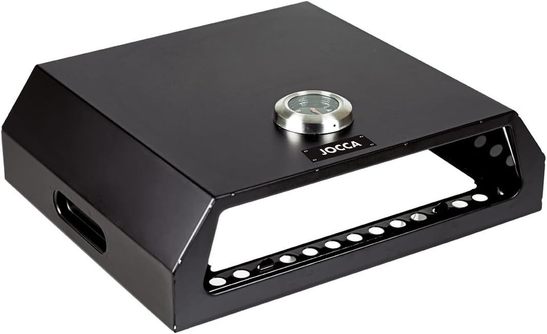 Jocca Pizzaofen-Grillaufsatz Barbecue Pizzaofen Edelstahl Grillaufsatz mit Pizzastein, Edelstahl, (3-St), Inkl. Pizzastein, Integriertes Thermometer, Edelstahl-Wärmespeicher