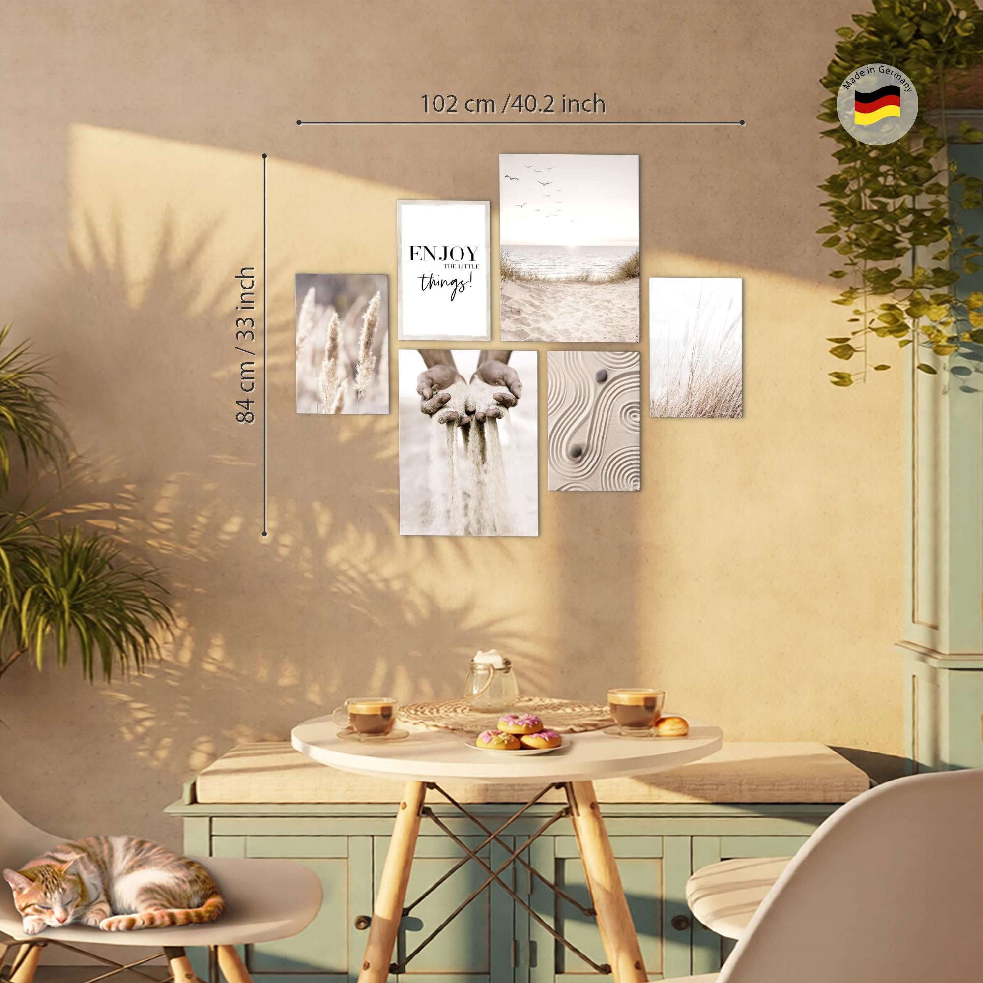Novart Wandbild Boho Pampasgras Beige Sand - KEIN EXTRA RAHMEN BENÖTIGT, (6 St)
