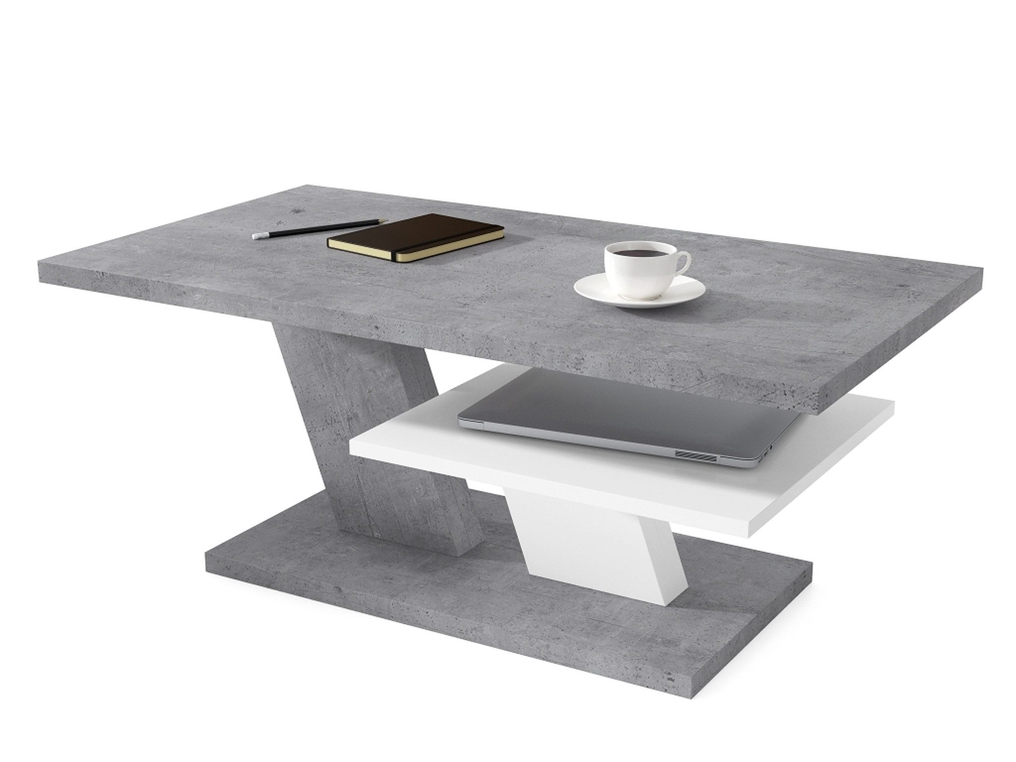 Mazzoni Couchtisch Cliff Beton Betonoptik / Weiß matt Wohnzimmertisch 110x6 günstig online kaufen