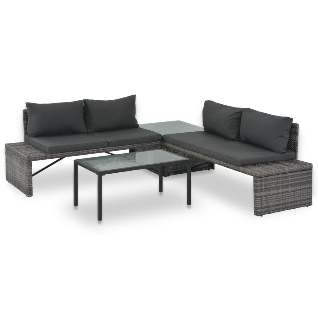 vidaXL Loungesofa 3-tlg. Garten-Lounge-Set mit Polstern Poly Rattan Grau