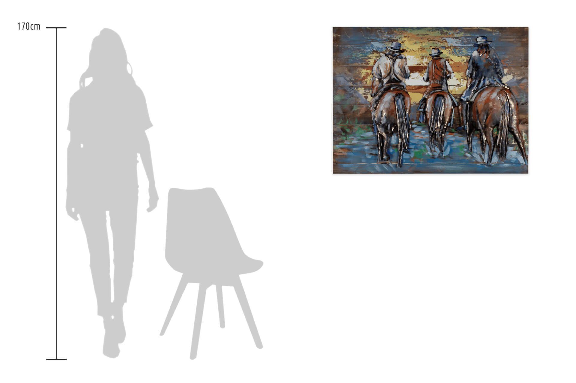KUNSTLOFT Holzbild 100x75 Cowboys Sunset Wandbild at handgefertiges cm, Ride Holz aus