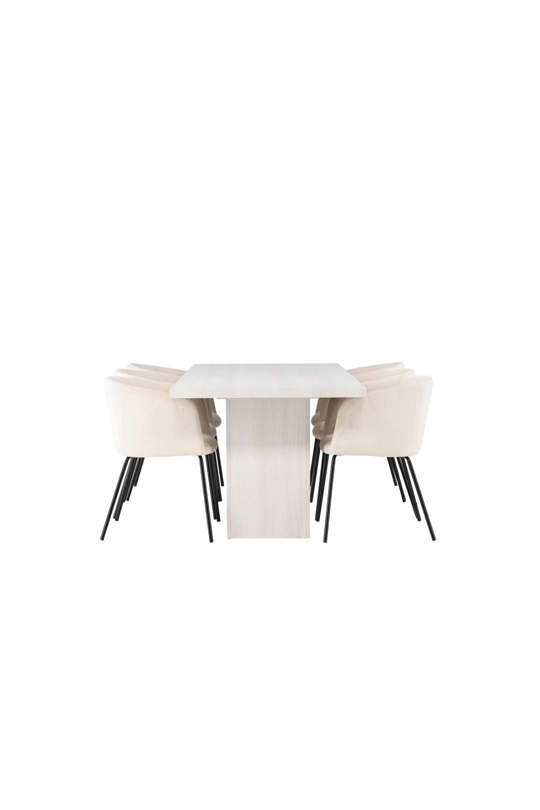 Essgruppe Olga Essgruppe Tisch weiß und 6 berit Stühle beige