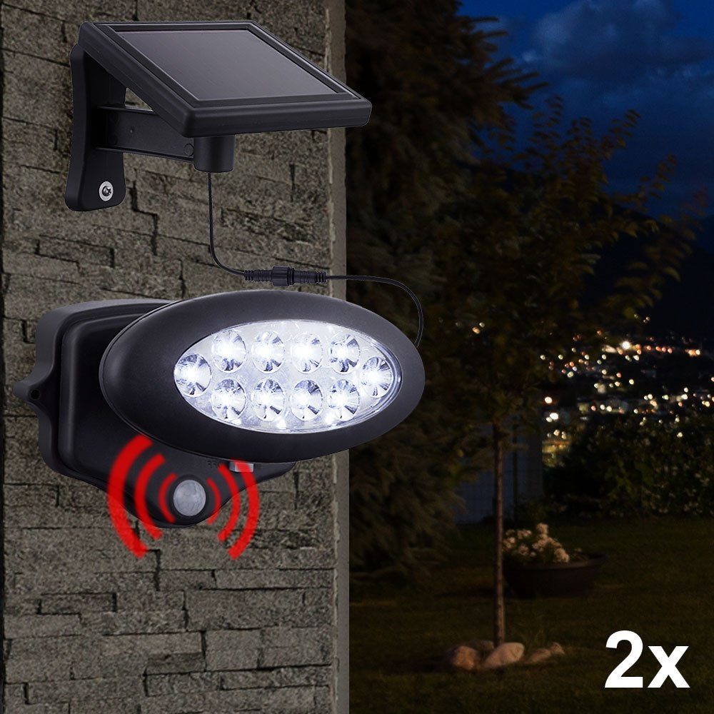 LED Wandstrahler, 2er Set LED Solar Leuchten Außen Beleuchtung