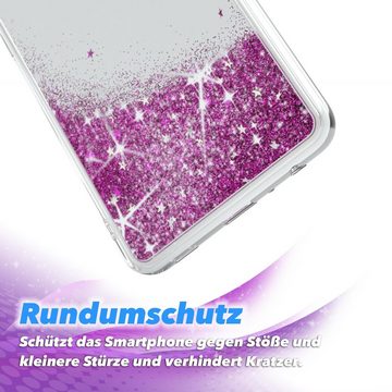 EAZY CASE Handyhülle Liquid Glittery Case für Galaxy A52 / A52s 5G 6,5 Zoll, Bumper Case Back Cover Glitter Glossy Handyhülle Etui Violett Lila