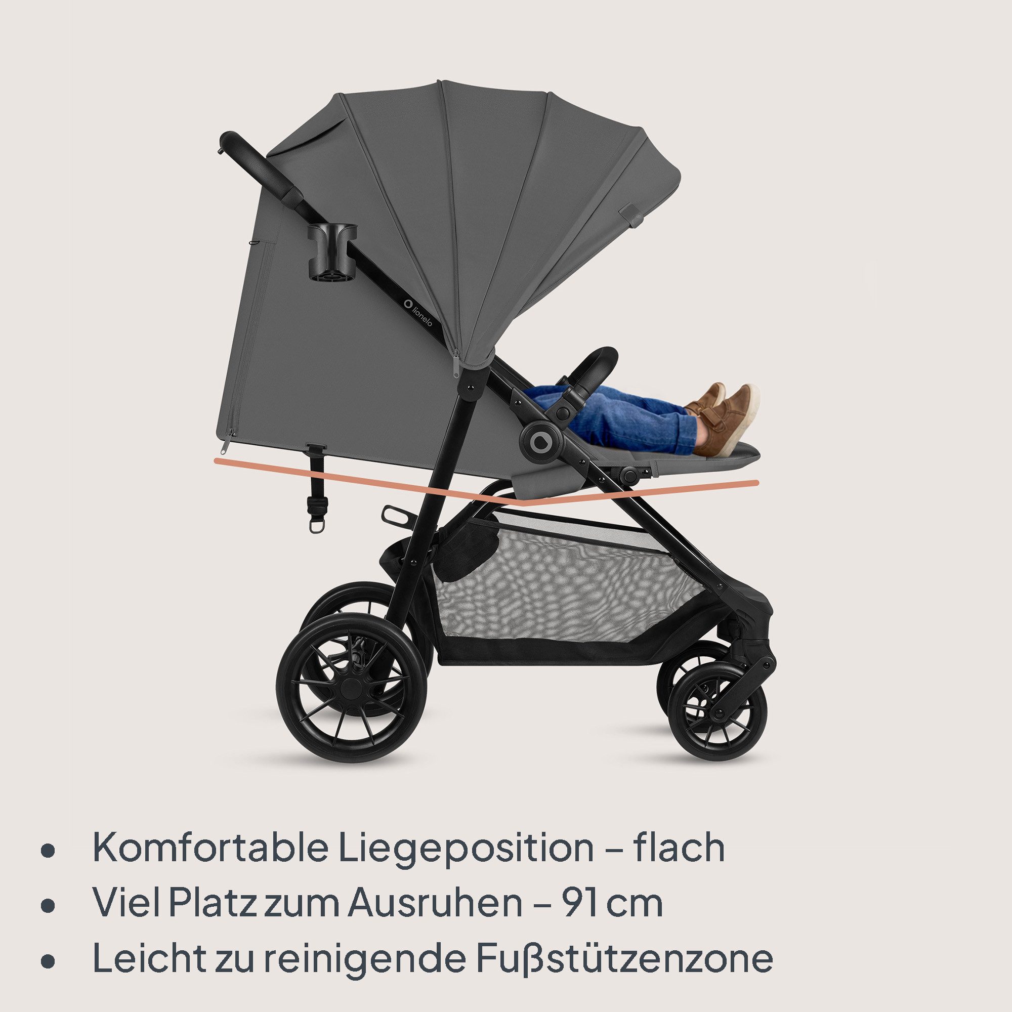 lionelo Kinder-Buggy EMERALD, (Set), XXL Verdeck UPF50+/EVA kugelgel./Federung v+h/Einhand-Falten