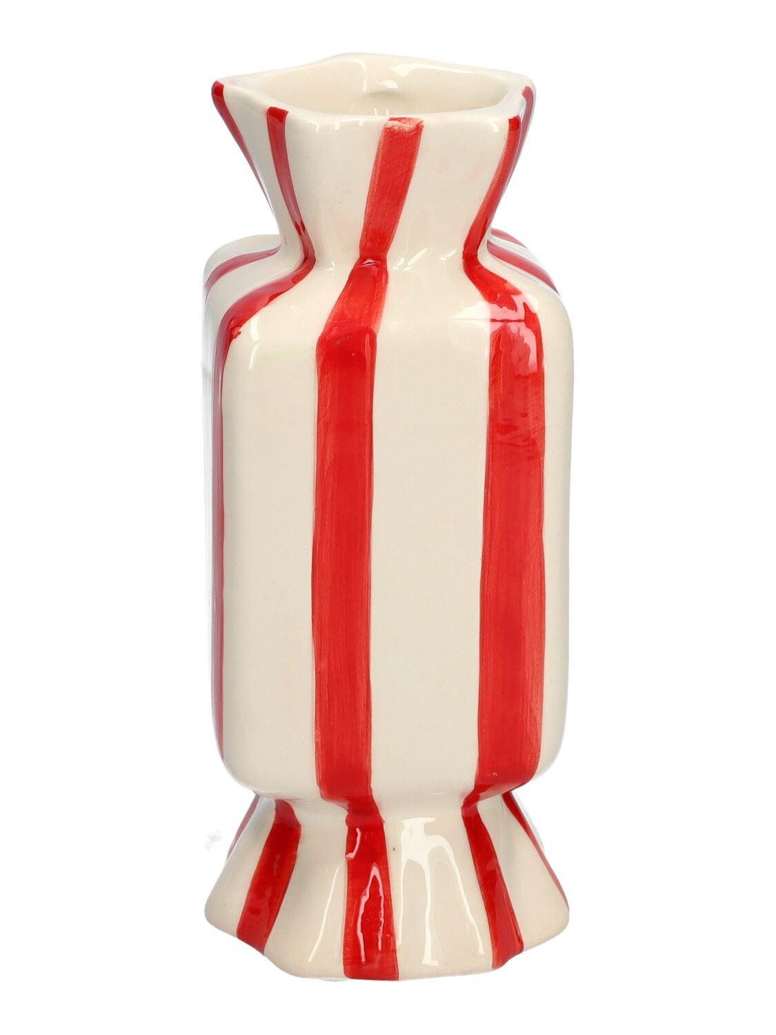 INNA-Glas Dekovase für einzelne Blume Bonbon Amiel aus Keramik, mit Längsstreifen, rot