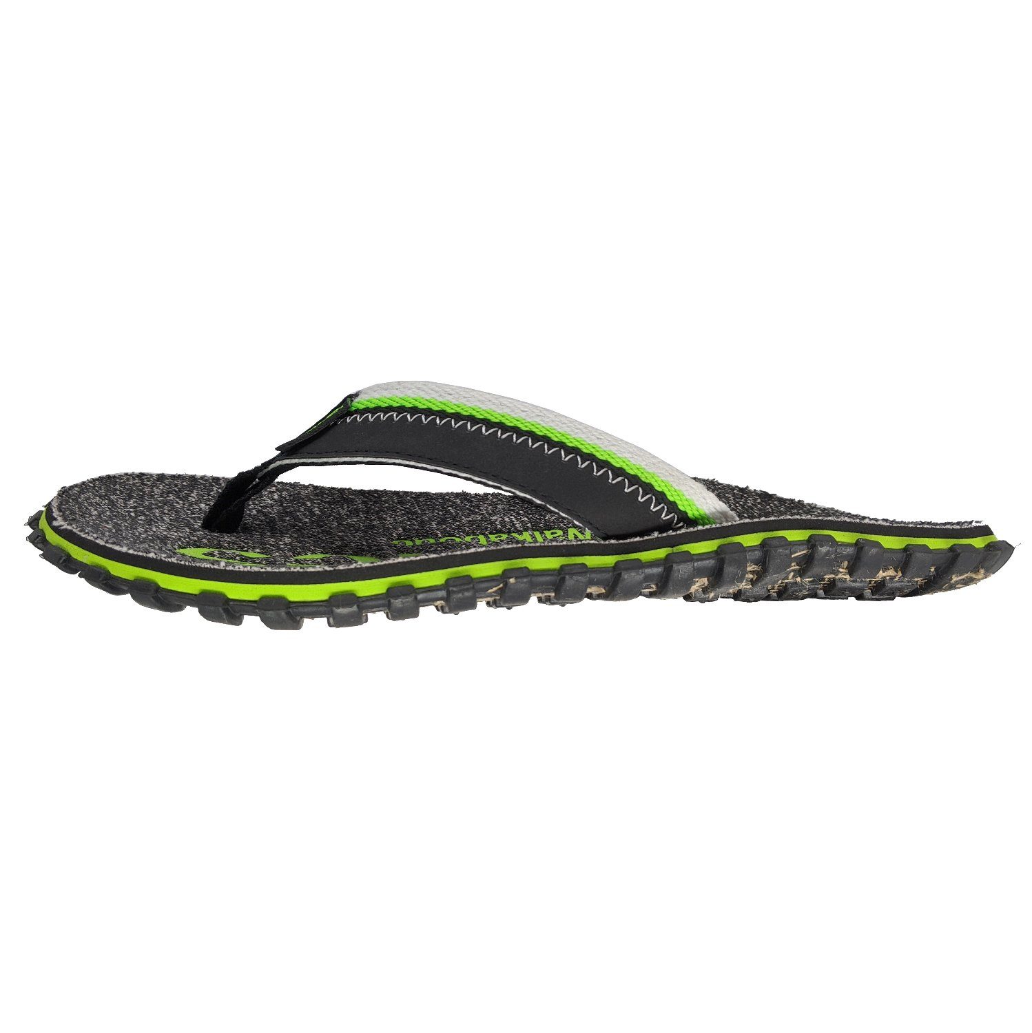 Gumbies Cairns in Lime T-Strap-Zehentrenner aus recycelten Materialien hergestellt, stabile Gummisole