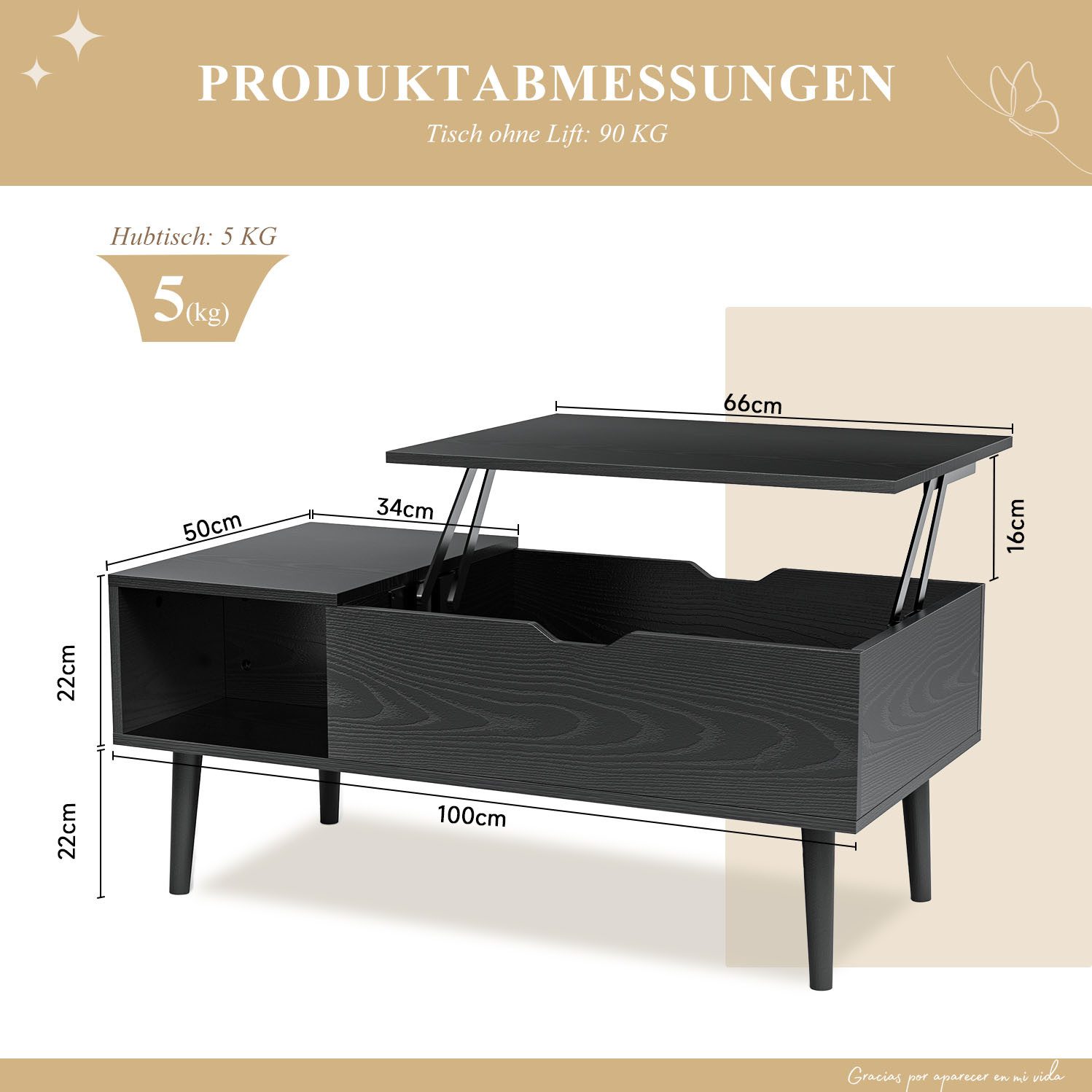 Refined Living Couchtisch Couchtisch Holz Quadratisch Höhenverstellbar Ausz günstig online kaufen