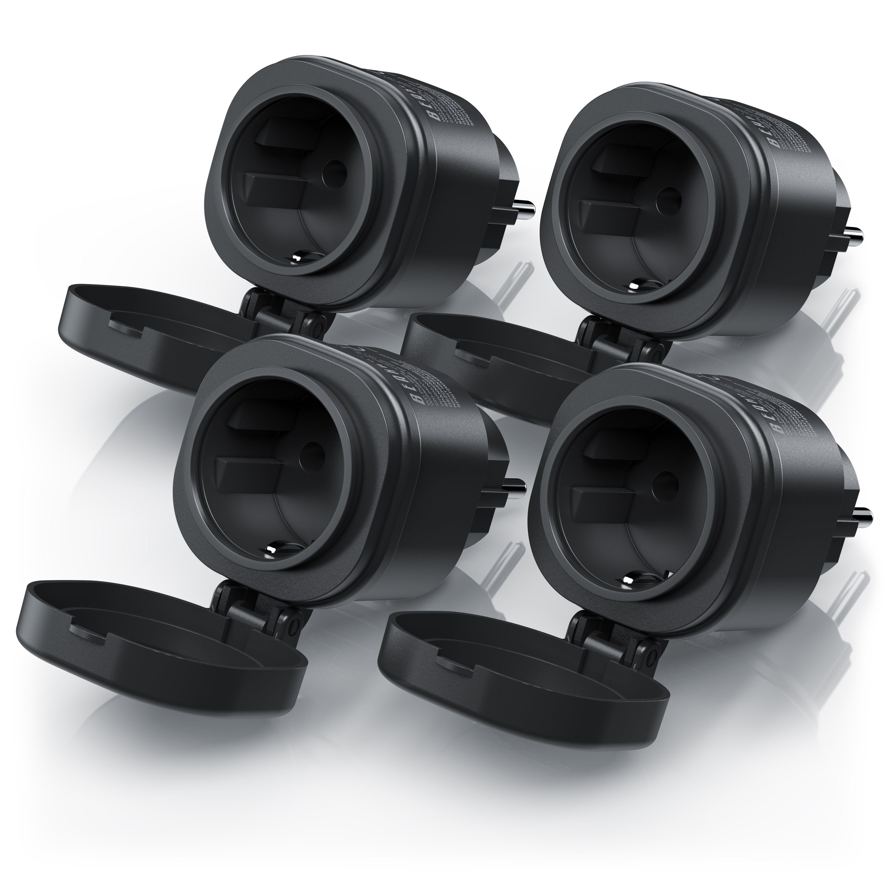 BEARWARE WLAN-Steckdose, max. 3000 W, 4-St., Wifi Outdoor Steckdose 2,4 Ghz, Steuerung per App Smart Life / IP44