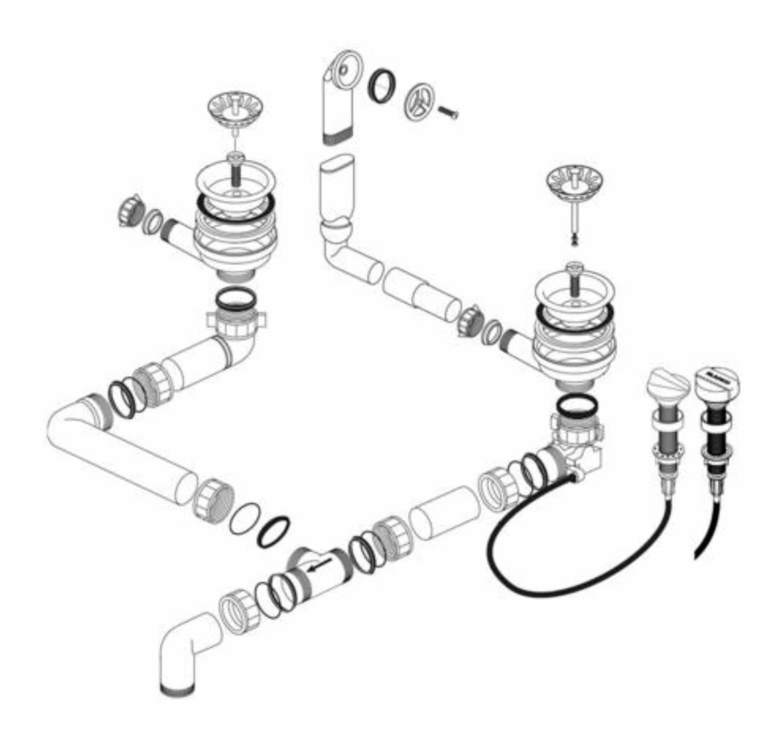 Blanco Einbauspüle BLANCO Ablaufgarnitur 2x3,5" Sieb, Ablauffernbedienung Überlauf rund