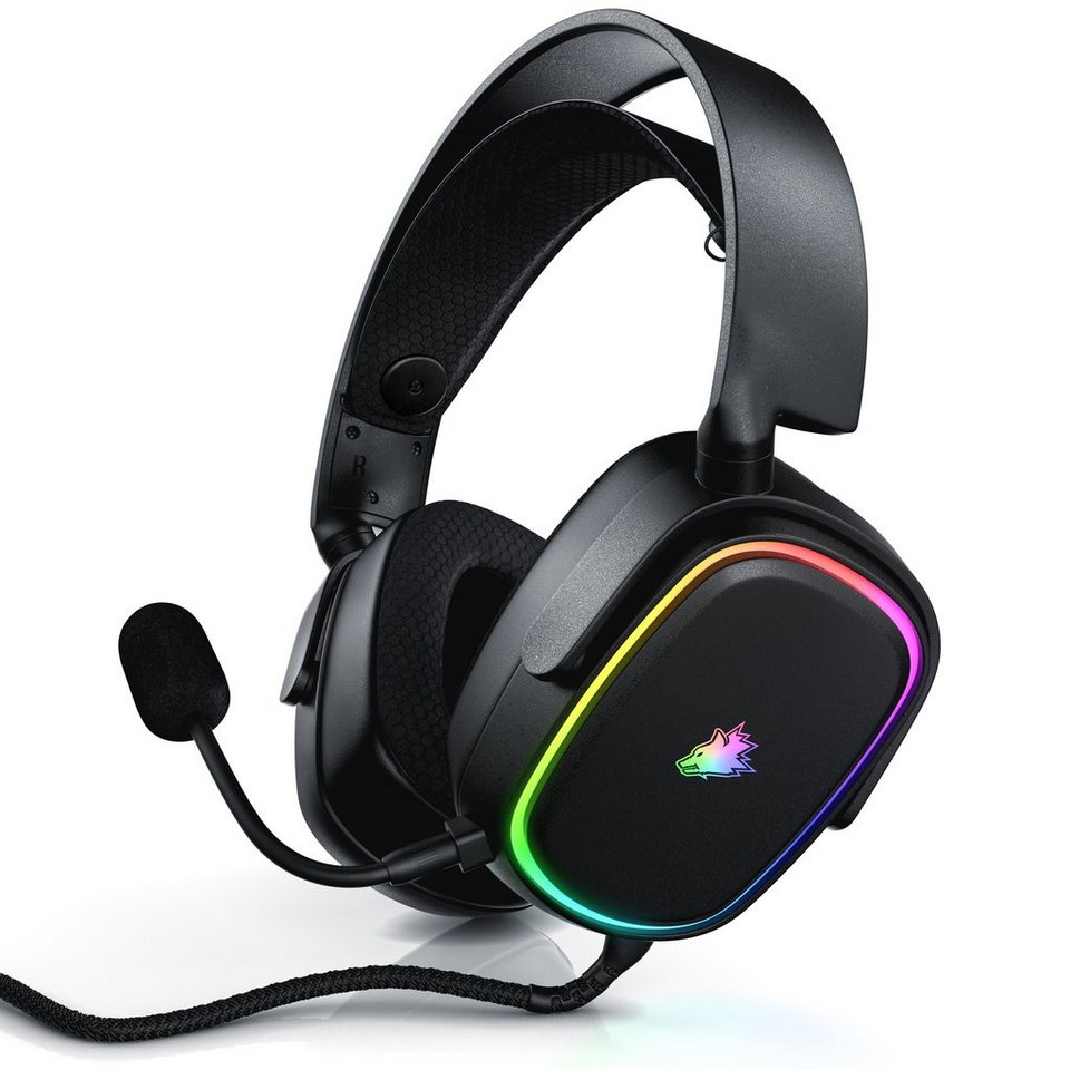 Titanwolf Gaming-Headset (Kabel mit Stoffummantelung; Mikrofon entnehmbar;  Kabelfernbedienung mit Lautstärke; RGB Beleuchtung, 7.1 Virtuell Surround  Kopfhörer, 1,95 cm Kabel, für PC, PS4 & PS5)