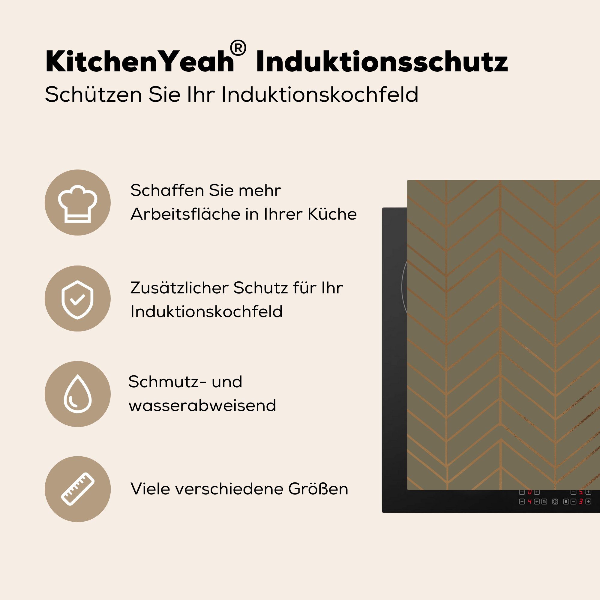 Arbeitsplatte Muster, Ceranfeldabdeckung, 78x78 - Herdblende-/Abdeckplatte Gold Linie cm, tlg), MuchoWow für küche (1 - Vinyl,