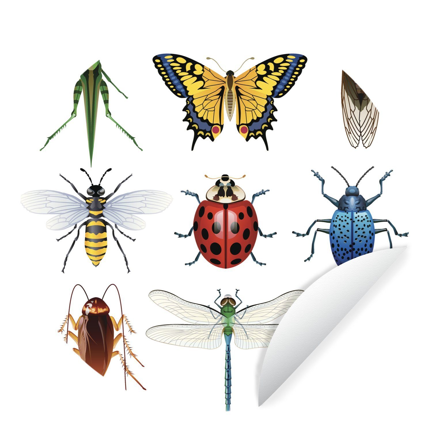 Illustration Insekten Rund, Kinderzimmer, Wandsticker - (1 Wohnzimmer für Flügel Tapetenkreis - St), MuchoWow Tapetenaufkleber,