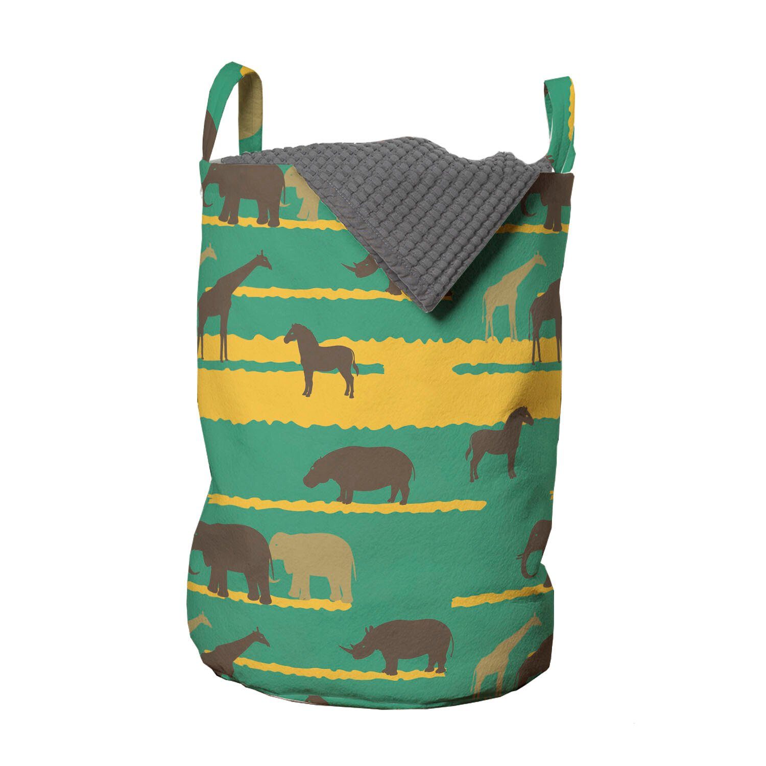 Abakuhaus Wäschesäckchen Wäschekorb mit Griffen Kordelzugverschluss für Waschsalons, Tierwelt Elephants Hippos Pferde