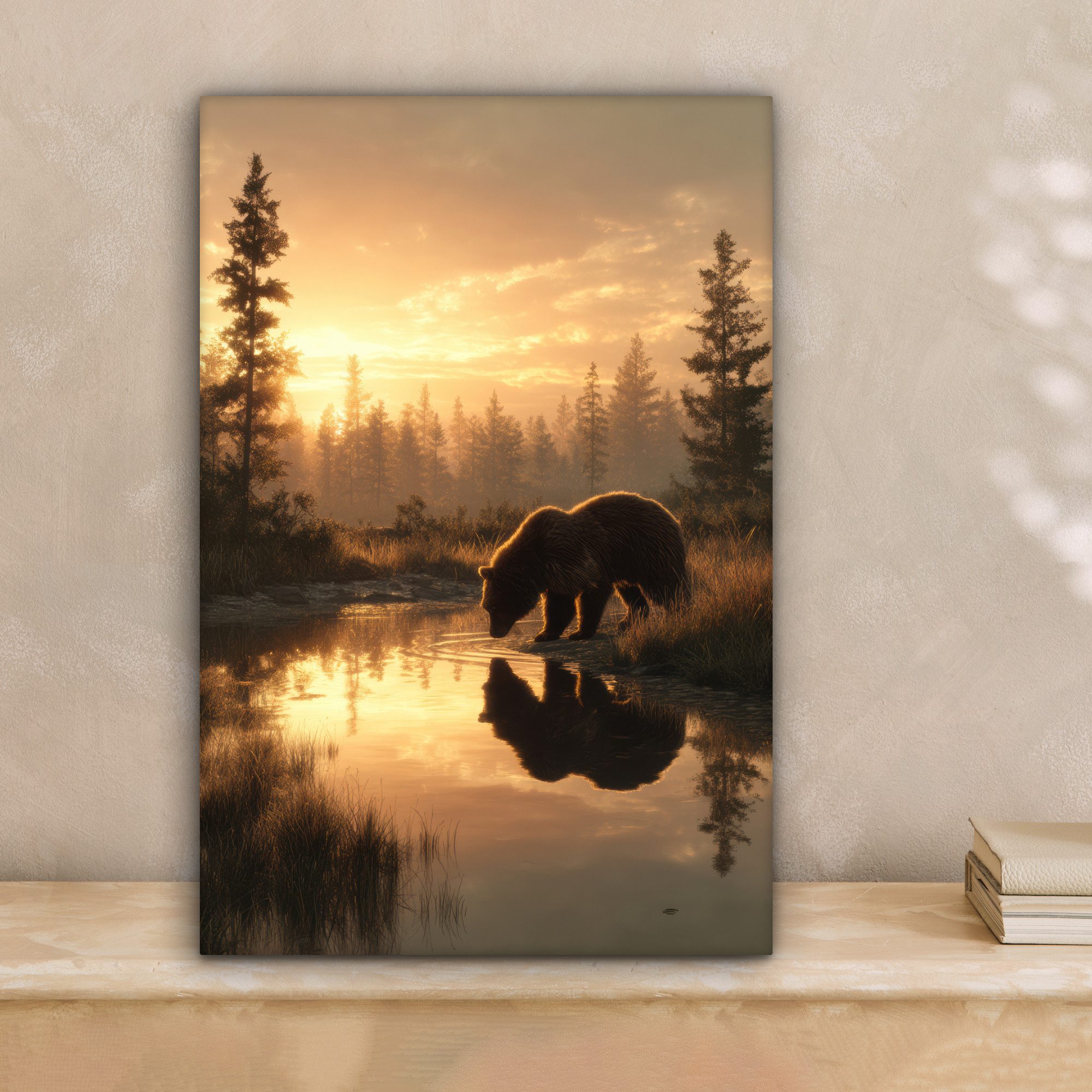 OneMillionCanvasses® Leinwandbild Bär - Wasser - Wald - Morgenlicht, Fotodr günstig online kaufen