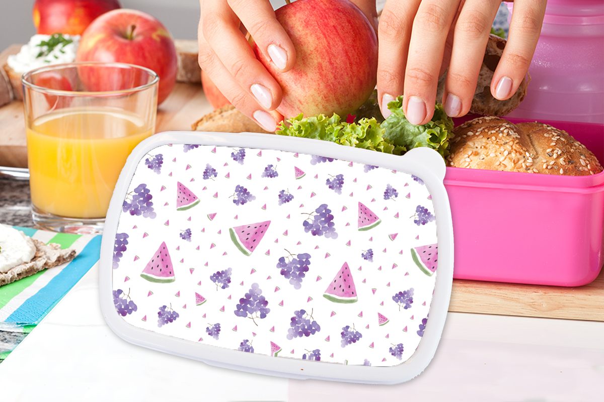 MuchoWow Lunchbox Weintrauben Wassermelone rosa (2-tlg), Brotdose Brotbox Kunststoff, für Snackbox, - Pastell, Mädchen, Erwachsene, Kunststoff - Kinder