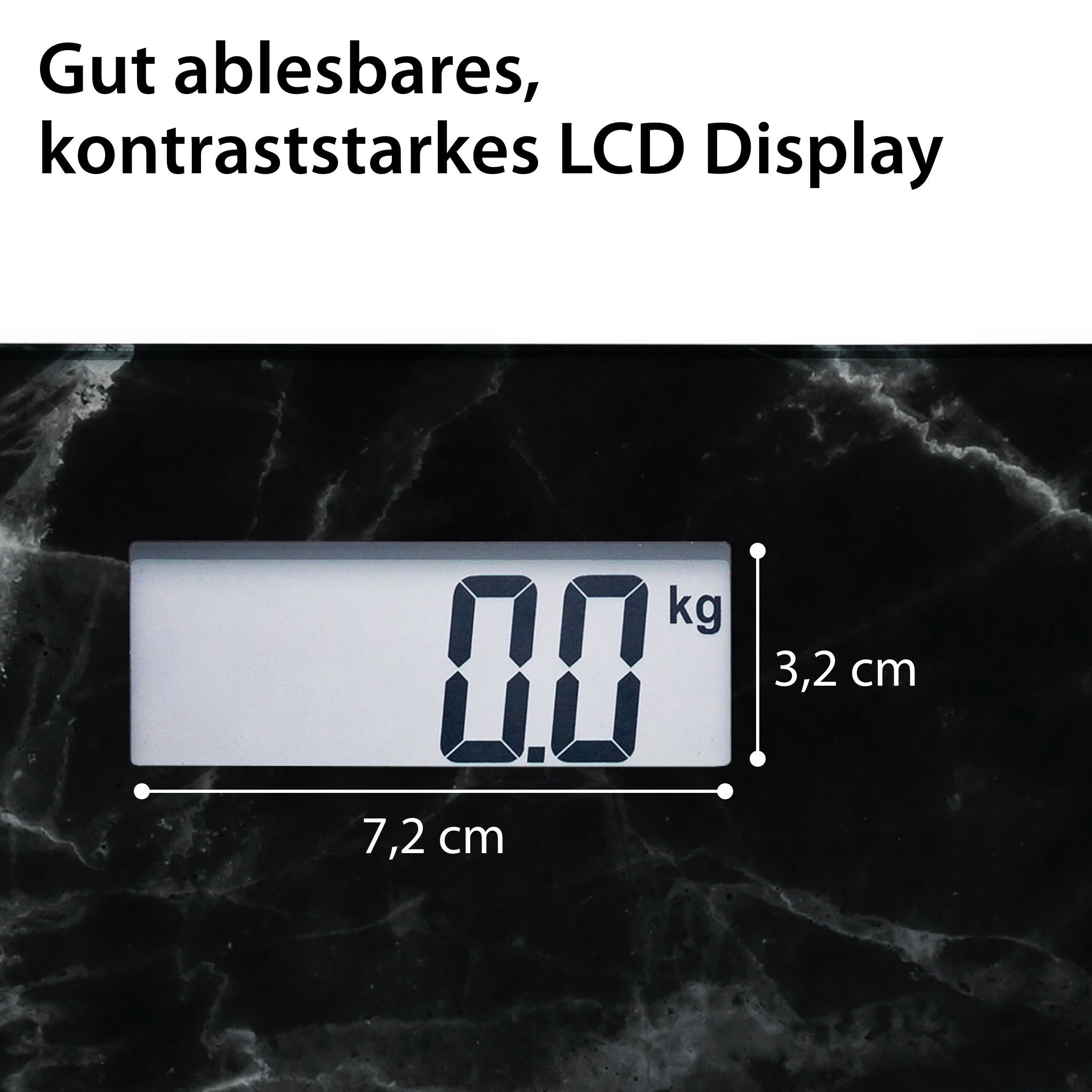 ADE Personenwaage Digitale Körperwaage mit großem Display, Wiegefläche aus Sicherheitsglas, auffällige Marmoroptik, bis 180kg