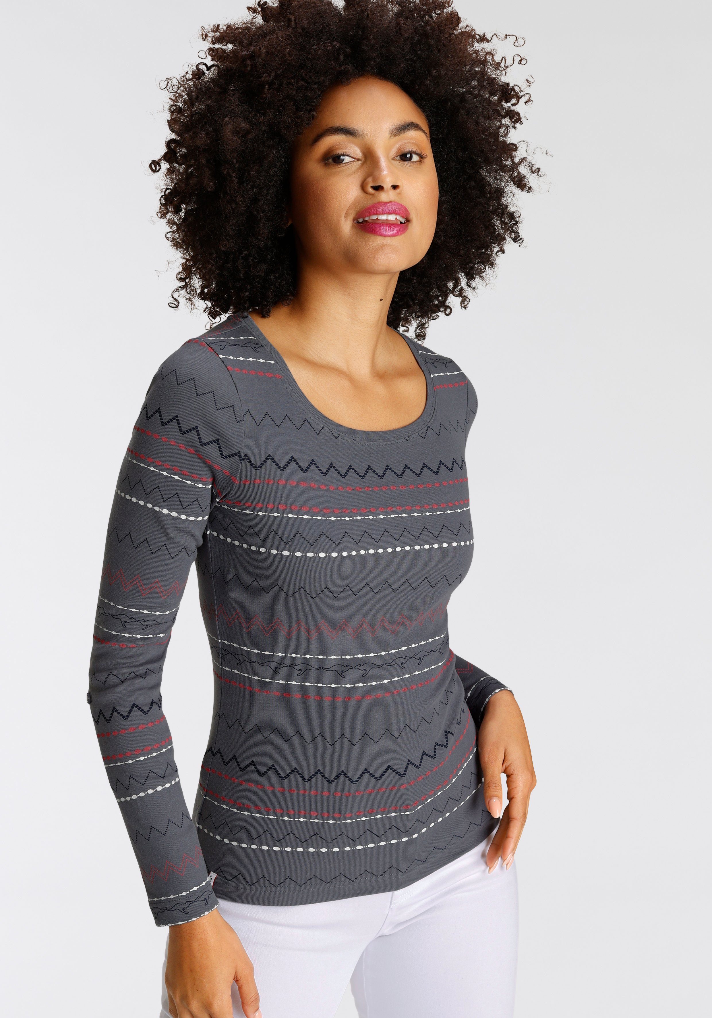 KangaROOS Langarmshirt sehr figurbetonte Passform, mit Zick-Zack-Muster, au günstig online kaufen