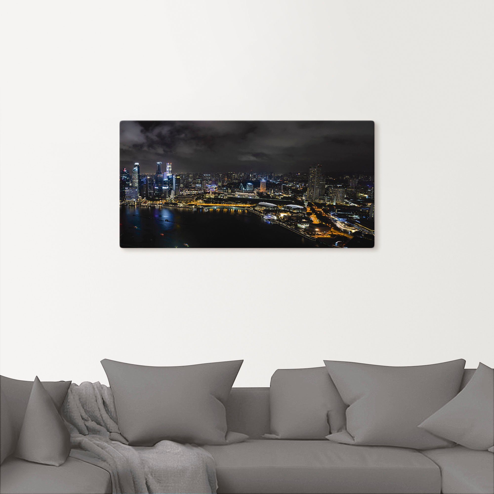 Wandaufkleber (1 Leinwandbild, Größen Singapur Asien in als von Wandbild Bilder Nacht, Artland Poster versch. St), bei oder blau Alubild,