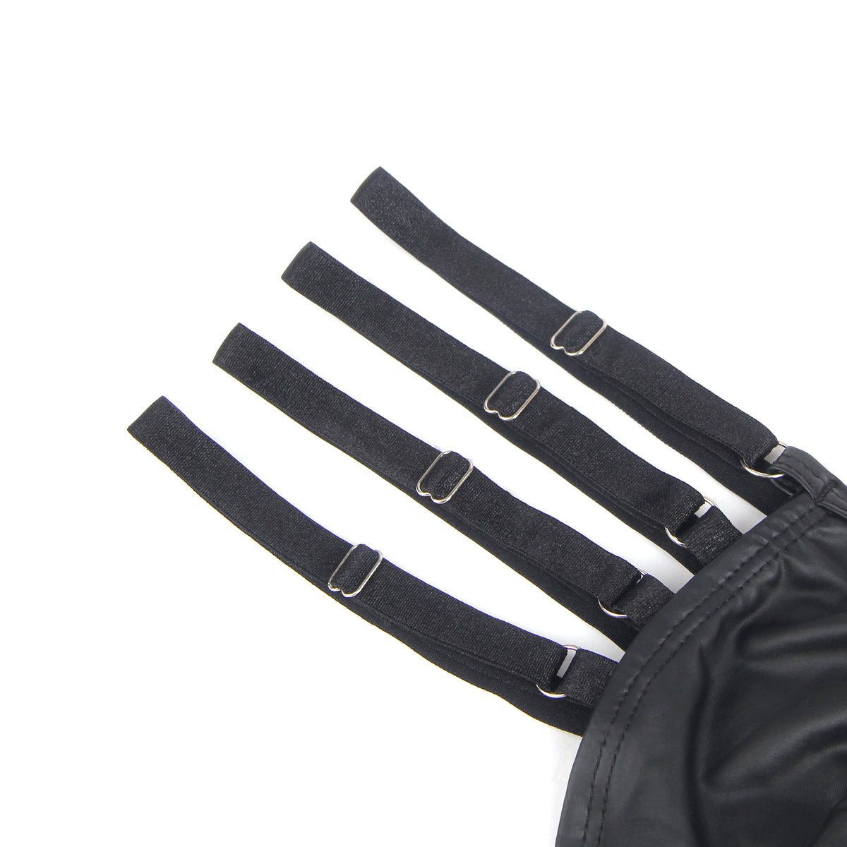 String Herren Wetlook Tanga Schwarz Harness Lack Leder Bänder Nieten M/L