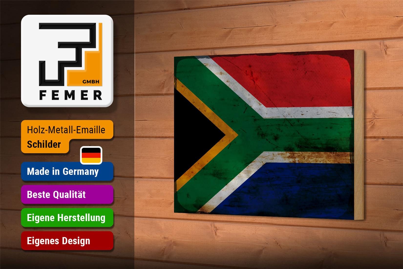 Femer GmbH Holzbild Flagge Südafrika 18x12 cm South Africa Rost, Flaggen (1 St), Glatte Holzfaserplatte (MDF), vorn beschichtet
