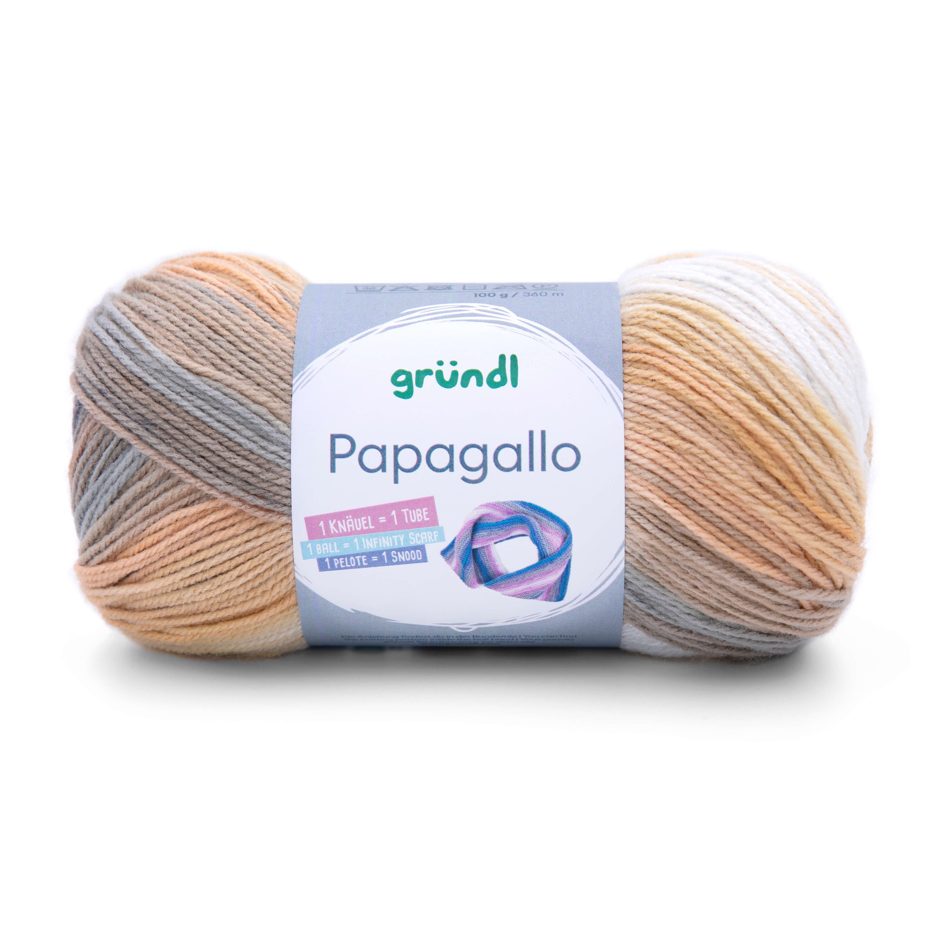 Gründl Wolle Papagallo Farbverlaufswolle mi Anleitung Häkelwolle, 360,00 m (Wolle zum stricken oder häkeln, Farbverlaufsgarn, Strickwolle, Strickgarn, Handstrickgarn), 100% Polyacryl, ohne Schurwolle, auch für Wolle-Allergiker geeignet