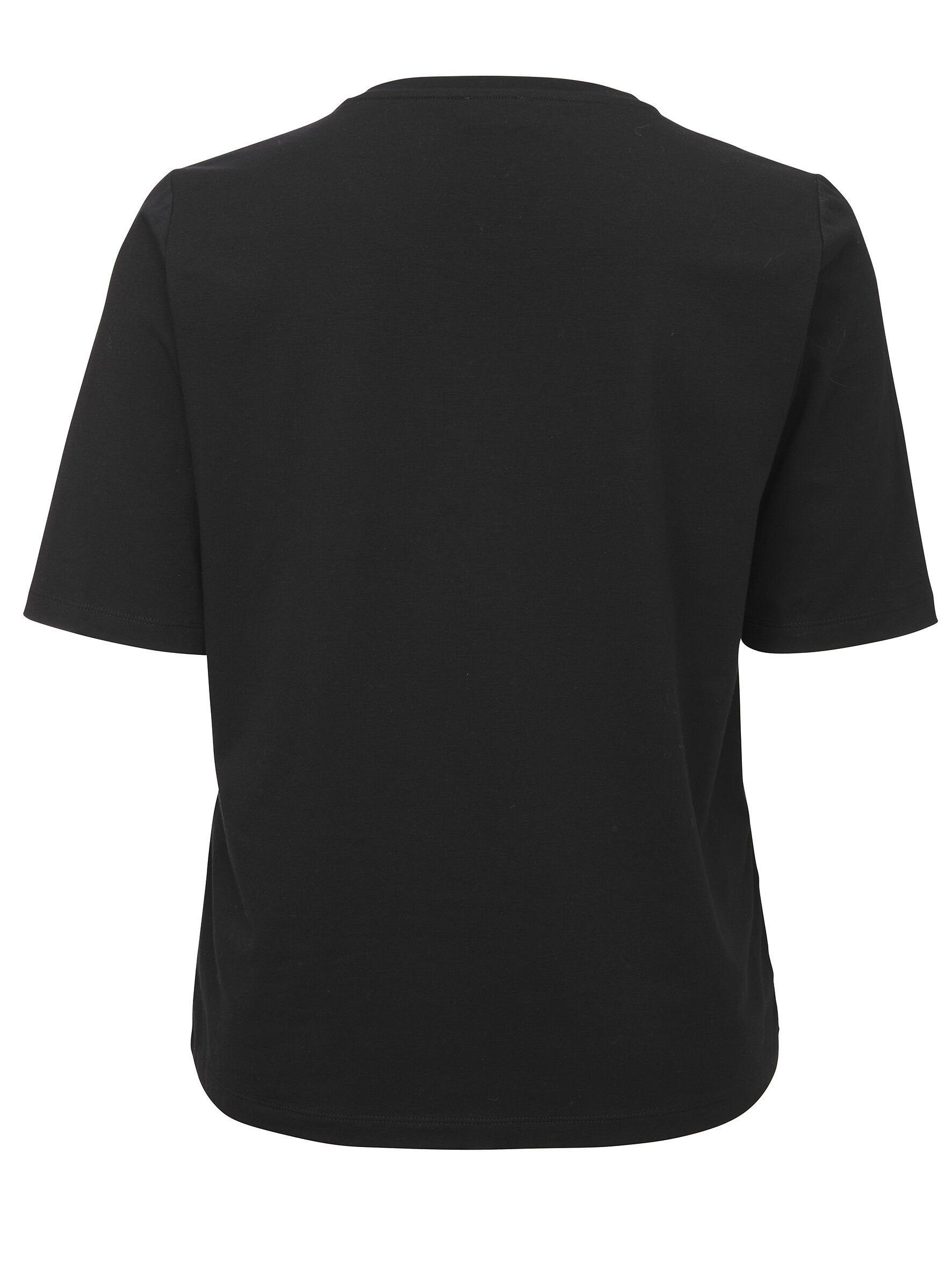T-Shirt Rundhalsshirt Modernes APPIA schwarz Rundhalsausschnitt mit mit Schmucksteinen DUE multicolor VIA