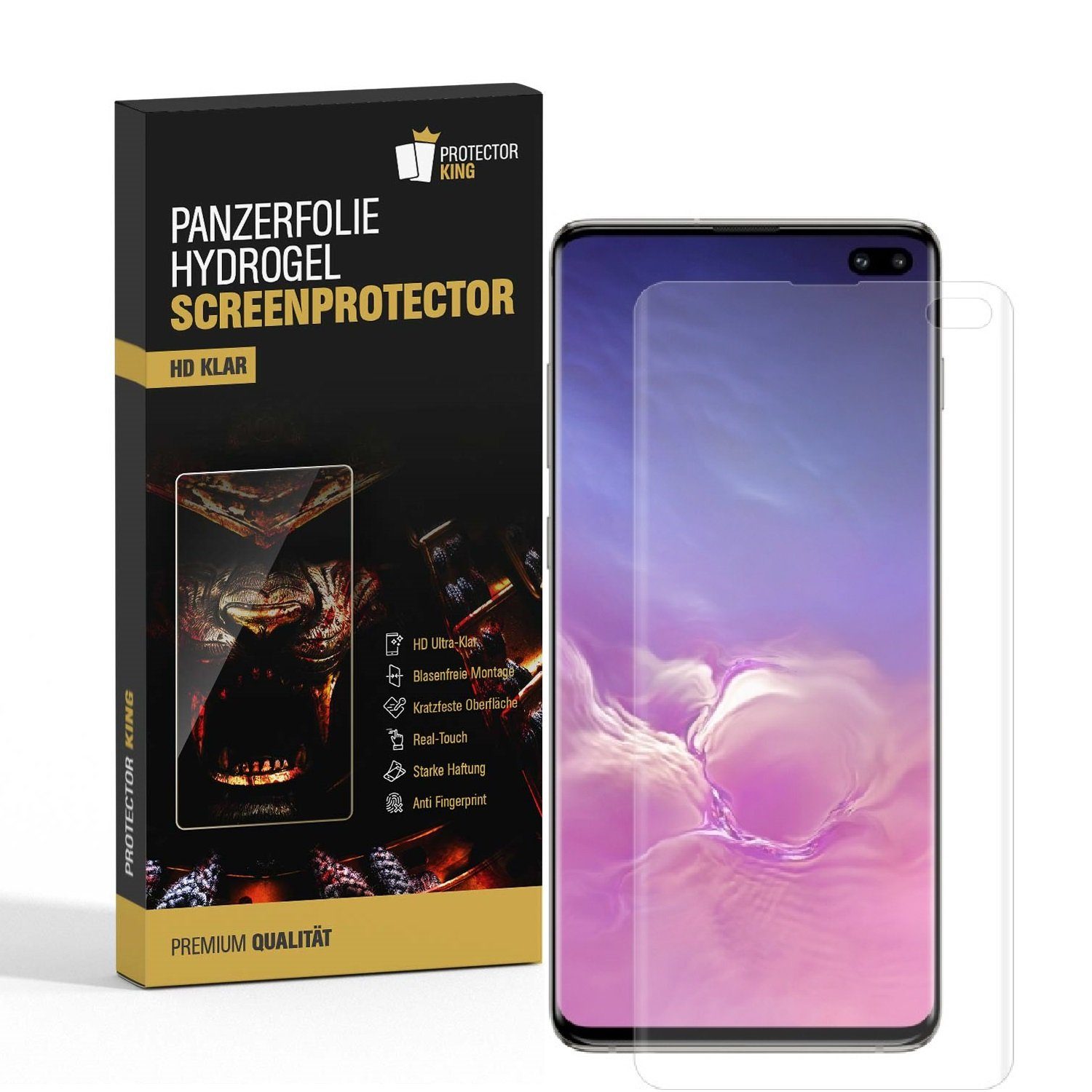 Protectorking Schutzfolie 1x Hydrogel-Glass für Samsung Galaxy S10 Plus Selbstheilend für Micro, (1-Stück), Displayschutzfolie, Panzer Schutz, NANO ANTI-SHOCK HD KLAR