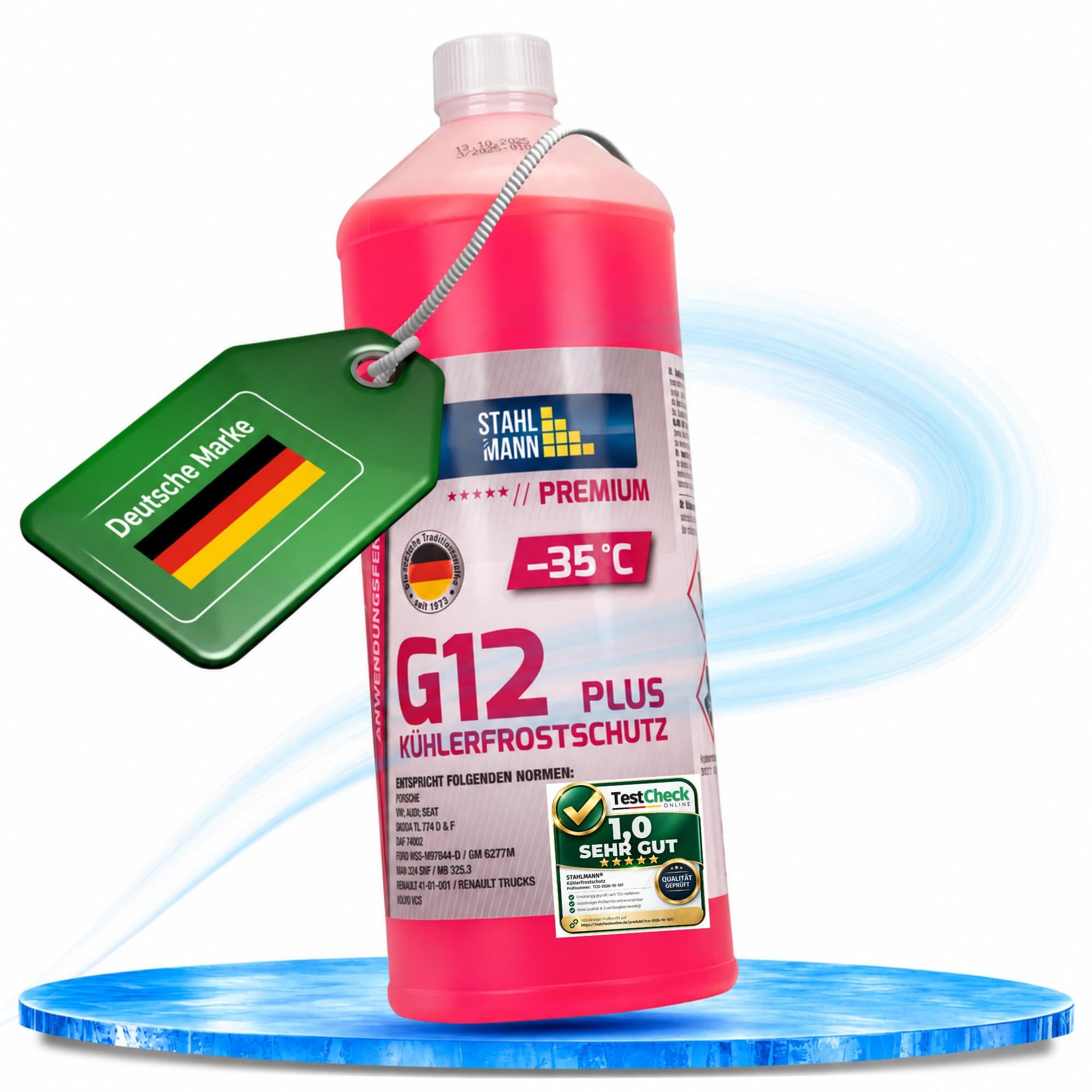 STAHLMANN Kühlerfrostschutz G12 Plus anwendungsfertig bis -35 °C Kühlerschutzmittel silikatfrei, bis -35 °C, 1,00 l, anwendungsfertig, bis -35 °C, G12 Plus, silikatfrei