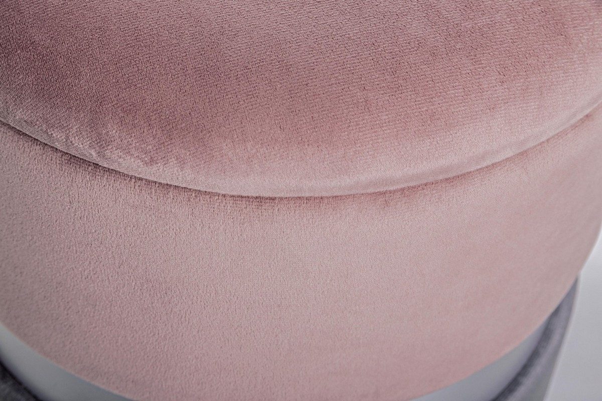 Natur24 Esszimmerstuhl 2er Set Pouf Polina 36 x 36 x 44 cm MDF Polyester Grau Rosa