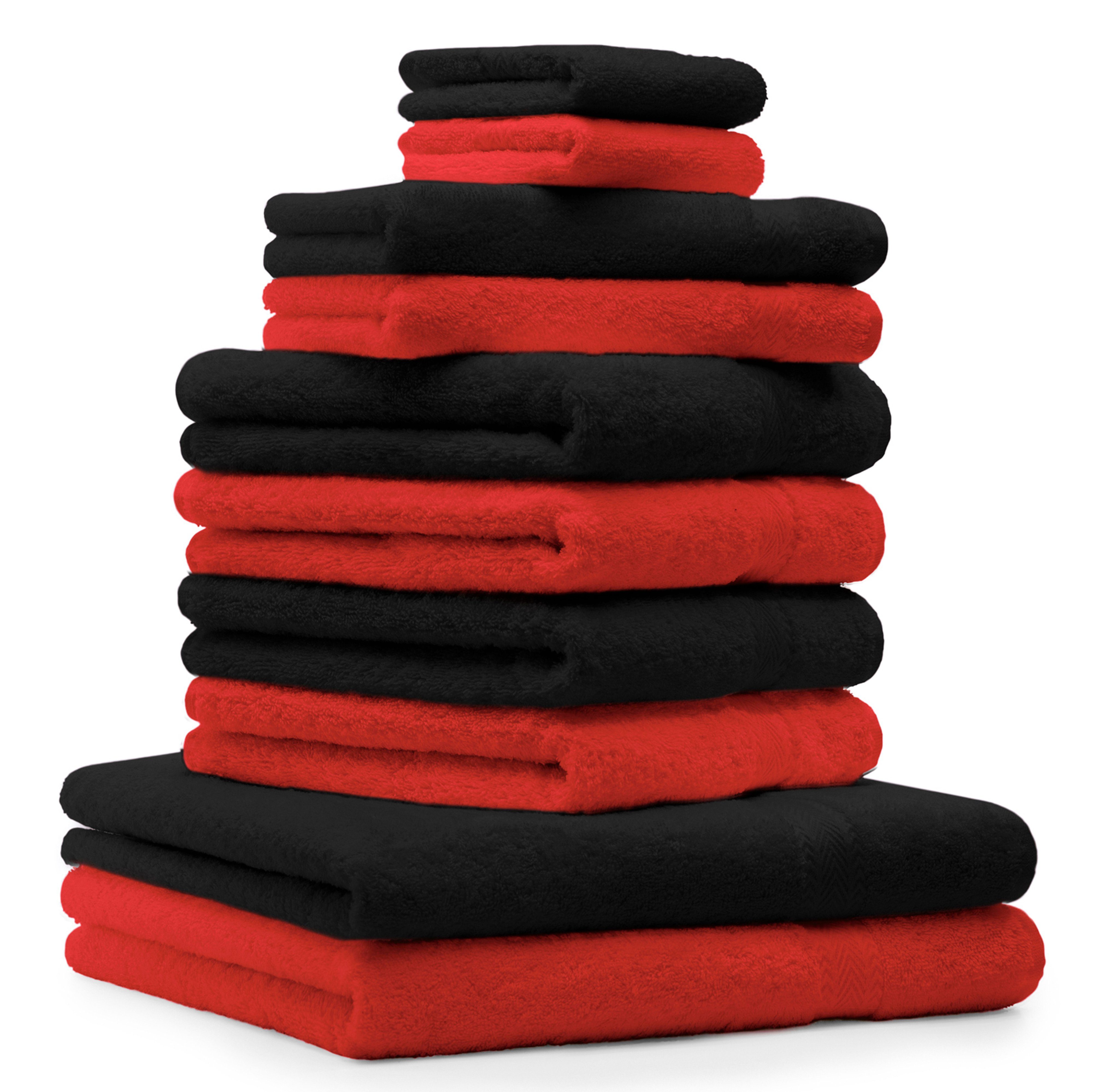 Handtuch-Set Betz Handtücher und PREMIUM, 10-tlg. 100% Farbe (10-St), Rot Schwarz Baumwolle