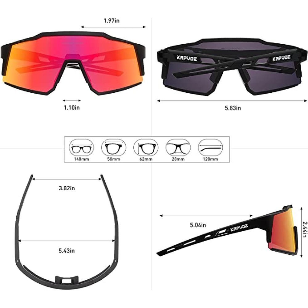 GelldG Fahrradbrille Polarisiert Fahrradbrille mit Schwarz-stil1 3 Wechselgläser TR90 Rahmen