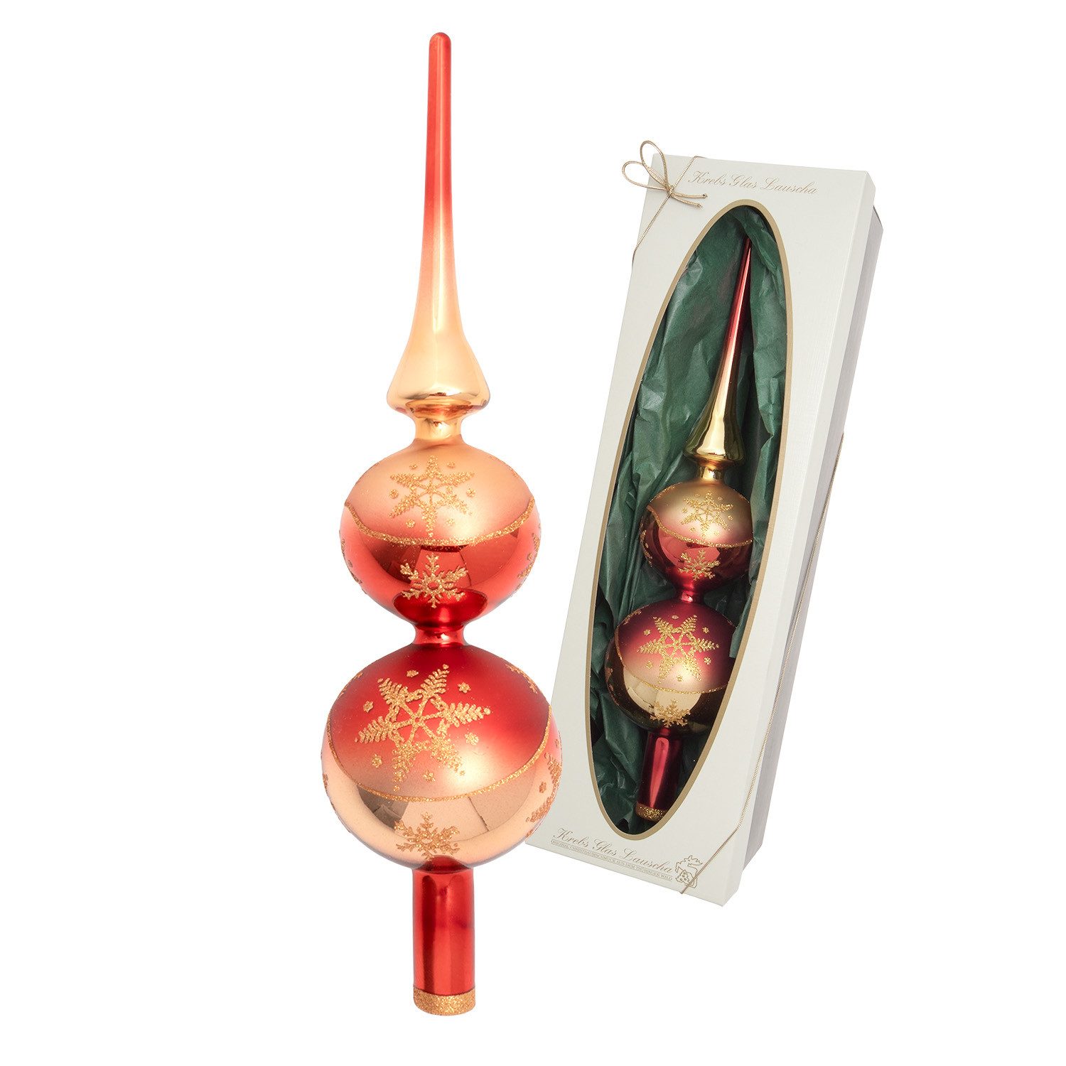 Krebs Glas Lauscha Christbaumspitze Glasdekoration - Doppelspitze mit Satin günstig online kaufen