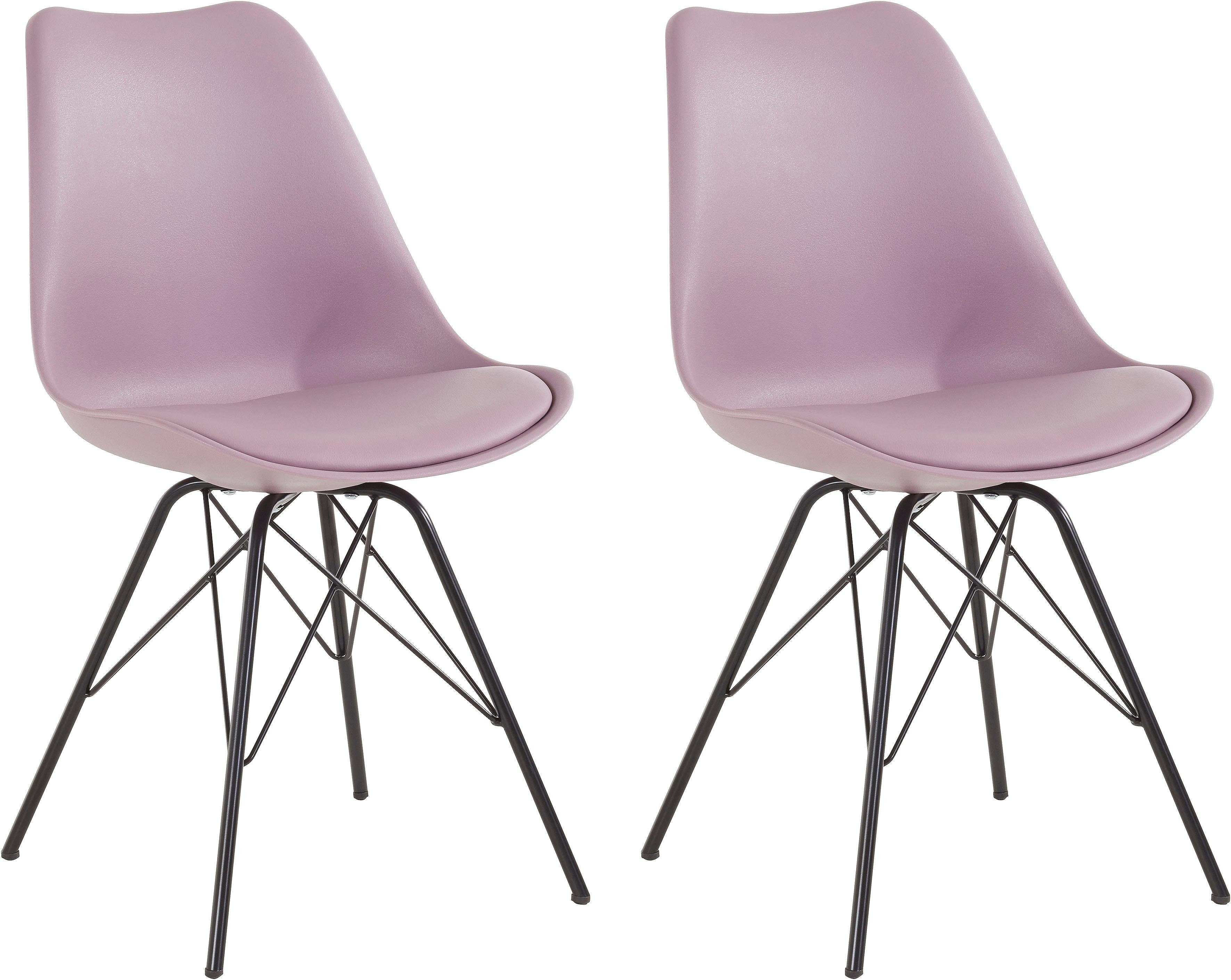 Homexperts 4-Fußstuhl Ursel 01 (Set, 2 St), Sitzschale mit Sitzkissen in Kunstleder flieder | schwarz