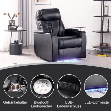 REDOM Relaxsessel TV-Sessel mit Liegefunktion (Fernsehsessel Tabletttisch und Handyhalter, mit Leselampe), verstellbar, elektrisch mit USB