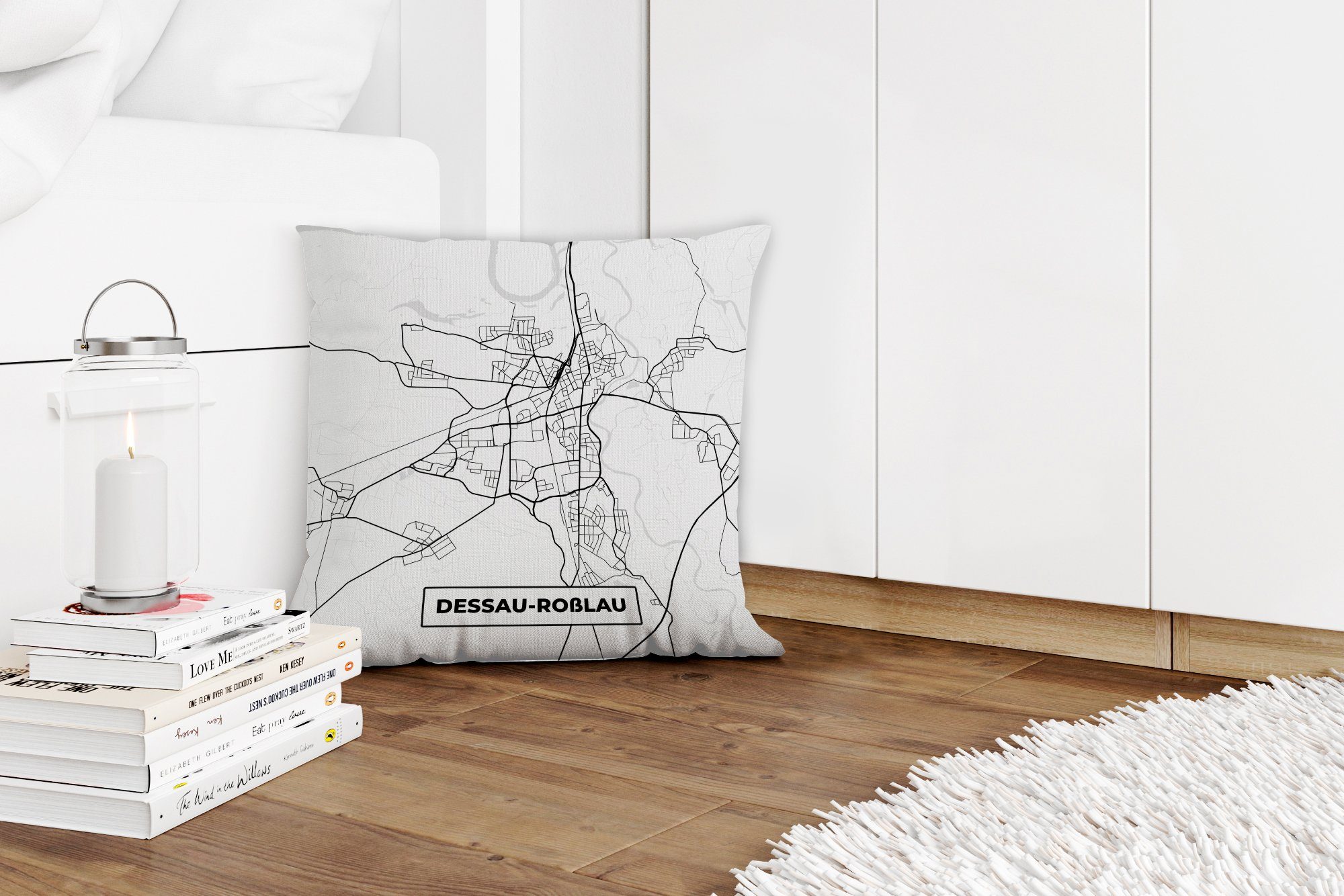 Karte Deko, Dekokissen - Füllung mit Stadtplan Zierkissen MuchoWow Dessau-Roßlau Wohzimmer, - - Wegbeschreibung, für Schlafzimmer, Sofakissen