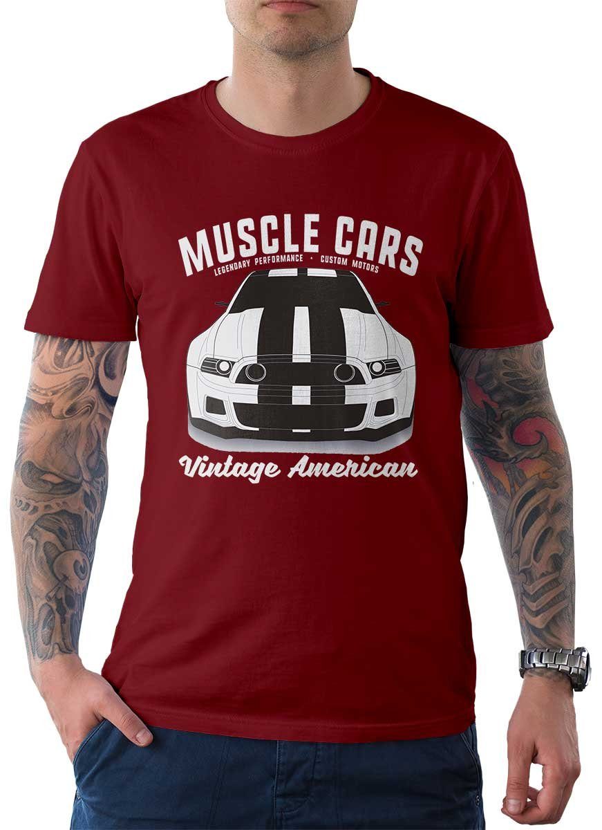 Rebel On Wheels T-Shirt Herren T-Shirt Tee Muscle Car Front mit Auto / US-Car Motiv Chilli