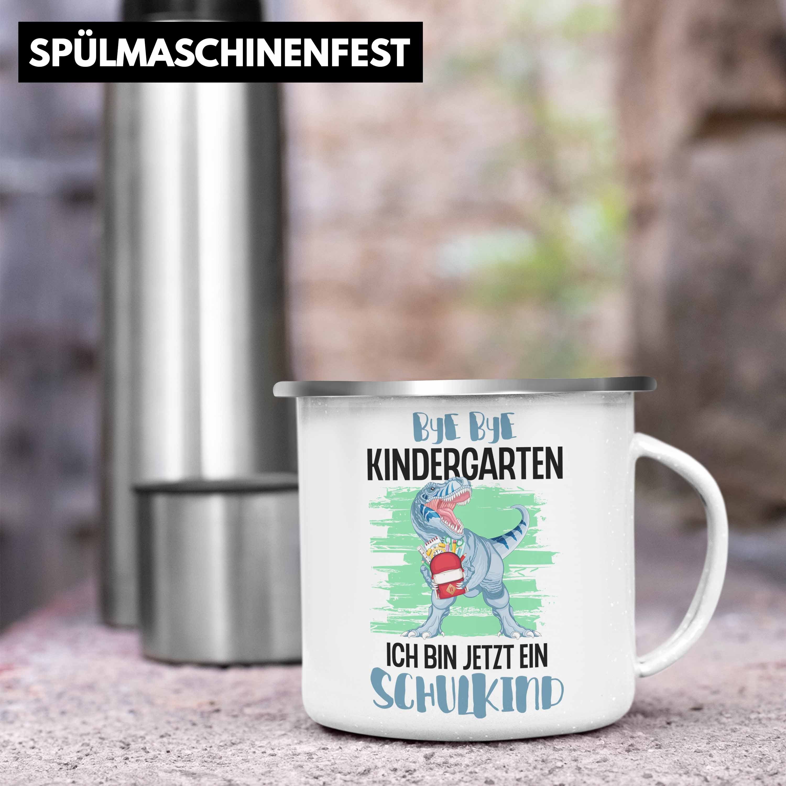 Schultag Füllung Einschulung Geschenkidee Schulanfang für Trendation Dino Geschenk Silber Schultüte - Tasse Thermotasse Schuleinführung 2022 Emaille 1. Schulstart Schulkind Junge Trendation