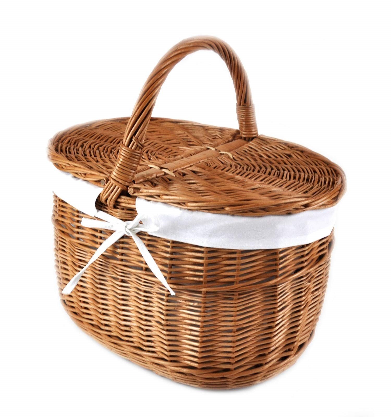 MyBer® Einkaufskorb Korb aus WeideWeidenkorb geflochten 2 Deckel Stoffeinlage braun, Handarbeit 40cm/22cm/25 cm (38 mit Griff) K12-027-SW
