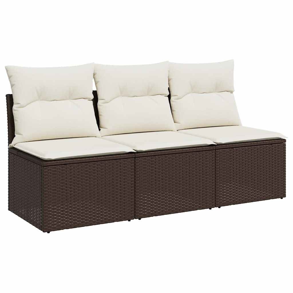 vidaXL Loungesofa Gartensofa mit Kissen 3-Sitzer Braun Poly Rattan, 1 Teile
