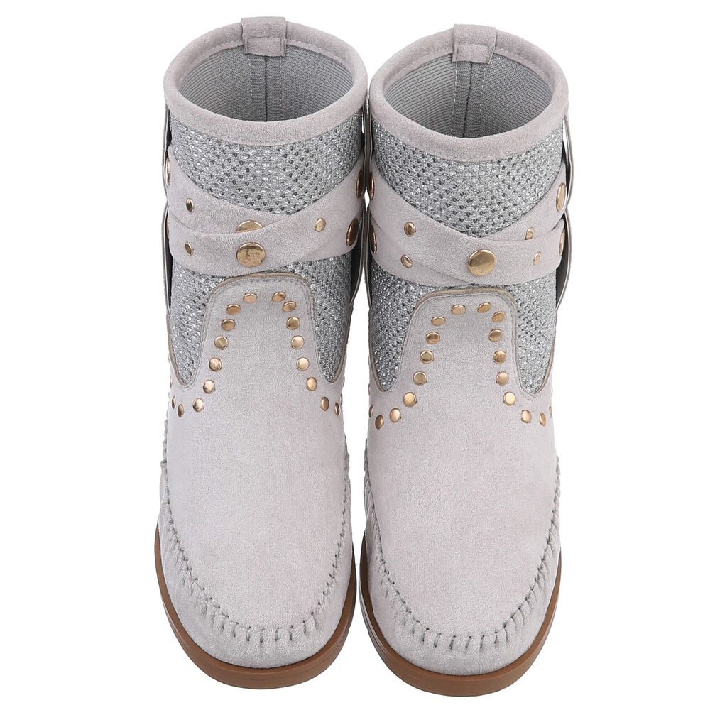 Ital-Design Damen Cowboyboots Boho/Hippie Stiefelette (88843864) Blockabsatz Western- & Bikerboots in Hellgrau – Bild 4 von 5