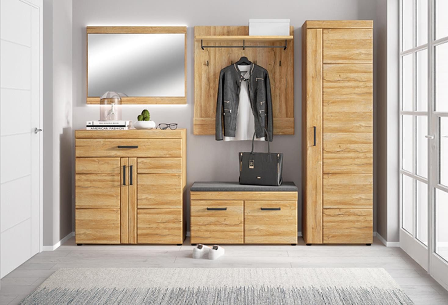 freiraum Garderoben-Set Cortina, (5-teilig), (5-teilig) in Grandson Eiche Dekor - 244x195x38 (BxHxT)