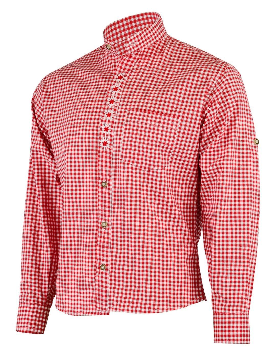 Trachtenlederhose stehkragen Rot für German mit GW1203-EW-SK Trachtenhemd Edelweiß-Stickerei Wear Trachtenhemd