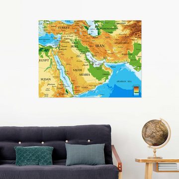 Posterlounge Wandfolie Editors Choice, Naher Osten - Topographische Karte, Wohnzimmer Illustration
