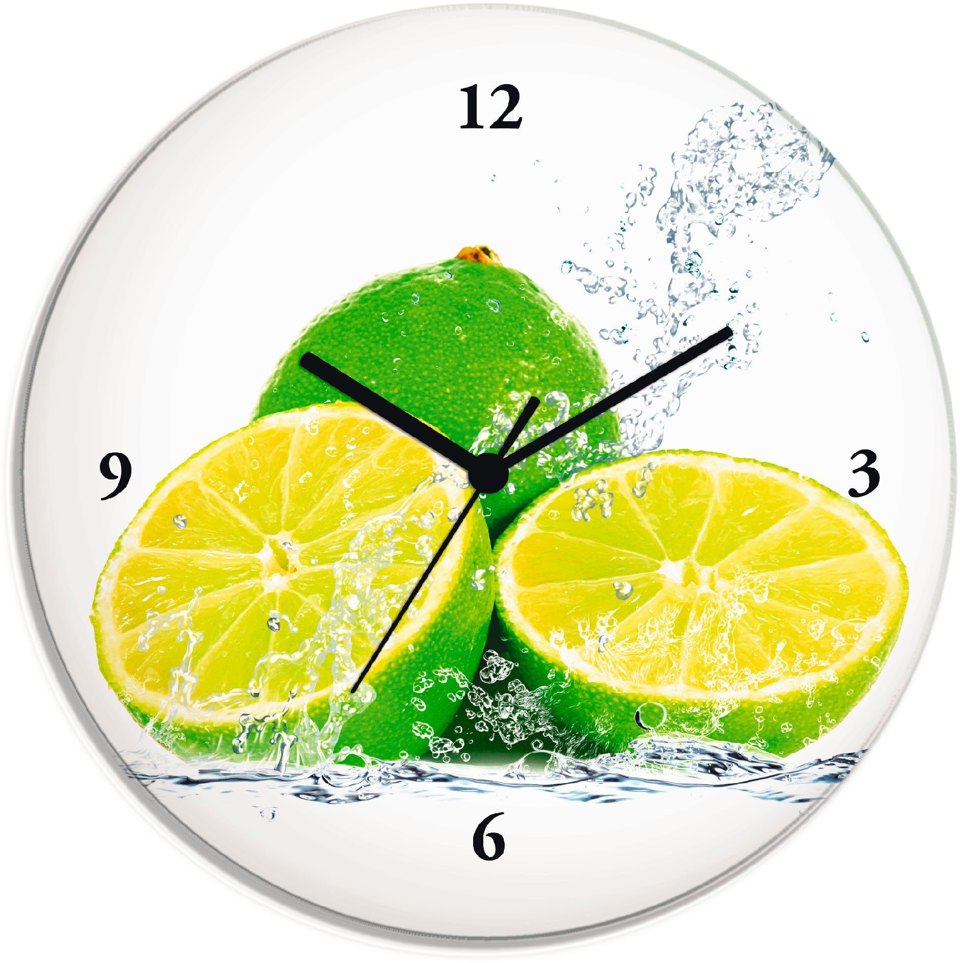 Artland Wanduhr Limette mit Spritzwasser (wahlweise mit Quarz- oder Funkuhrwerk, lautlos ohne Tickgeräusche)