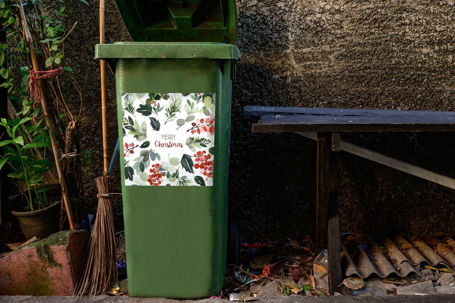 MuchoWow St), Mülltonne, Container, Wandsticker Aquarell Mülleimer-aufkleber, Abfalbehälter Sticker, - Zitat (1 - Weihnachten