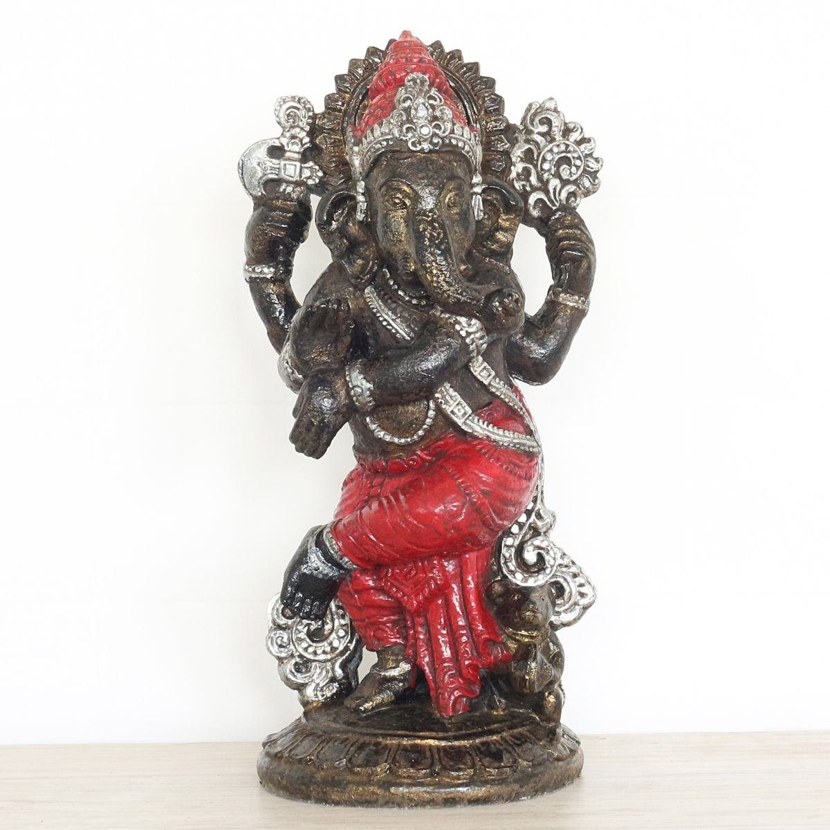Oriental Galerie St), Handarbeit im Herstellung Dekofigur in stehend (1 Rot cm Ursprungsland Ganesha Elefant 52 Figur traditionelle Resin Gold
