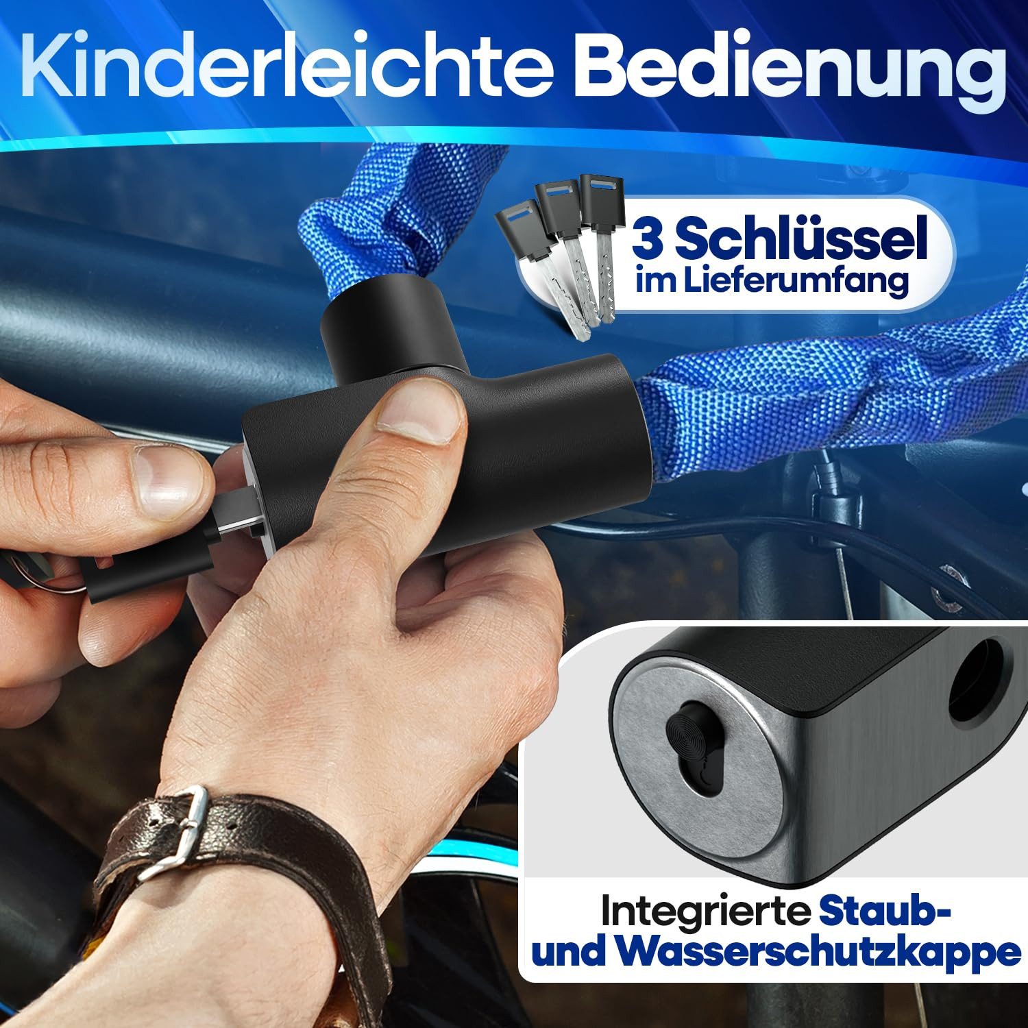 Nextcover Kettenschloss NEXTCOVER® Fahrradschloss LockOne mit Zahlencode oder Schlüssel – Bild 5 von 5